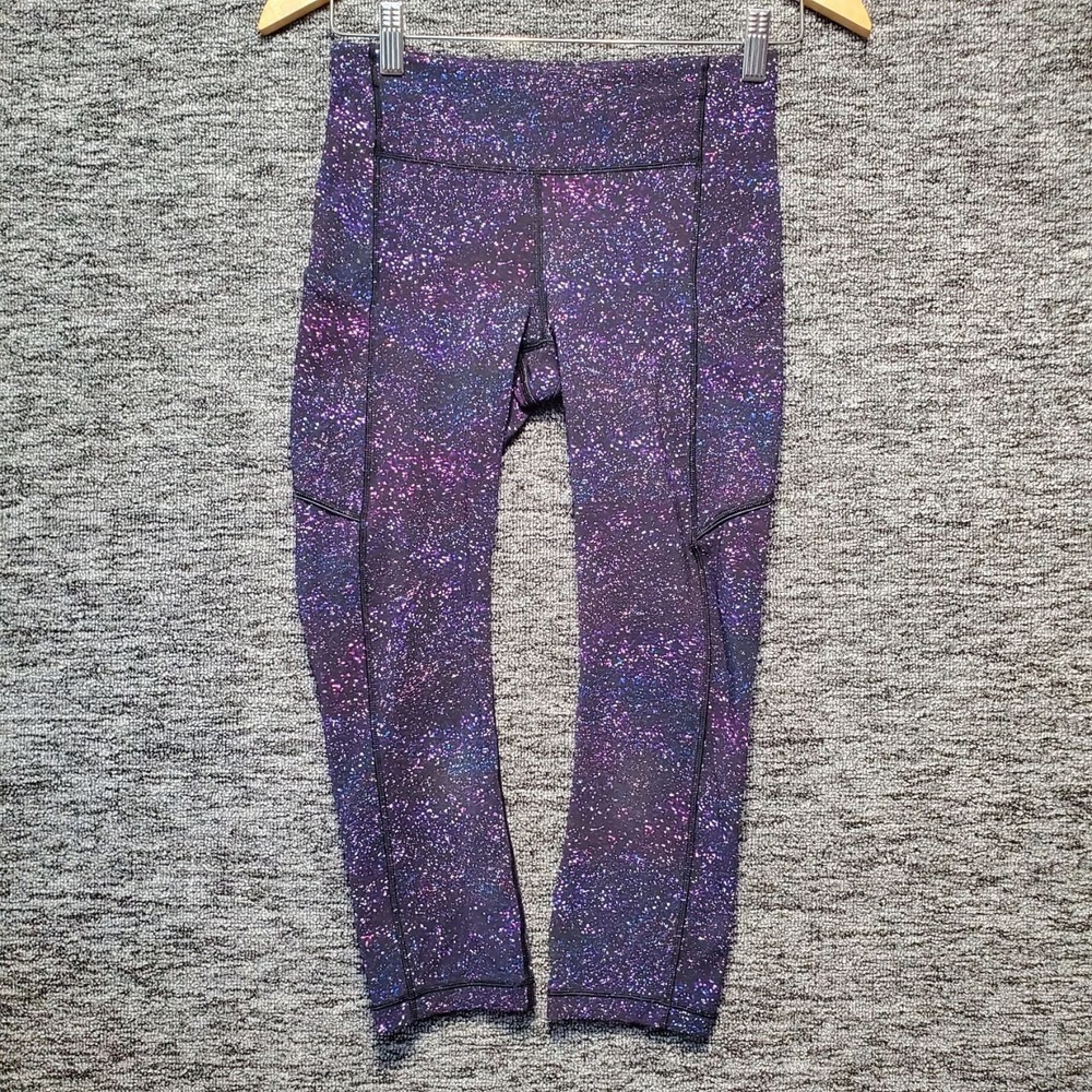 Lululemon Womens Size 4 Speed Up Crop Leggings Cosmic Galaxy Speckle Pockets